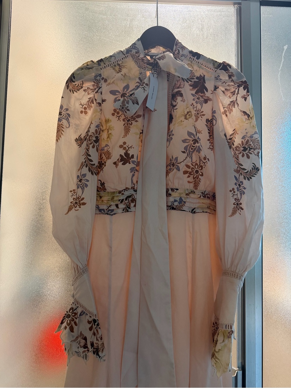 Karen Millen Pale Pink Floral Tie-Neck Midi Dress - Picture 3 of 4